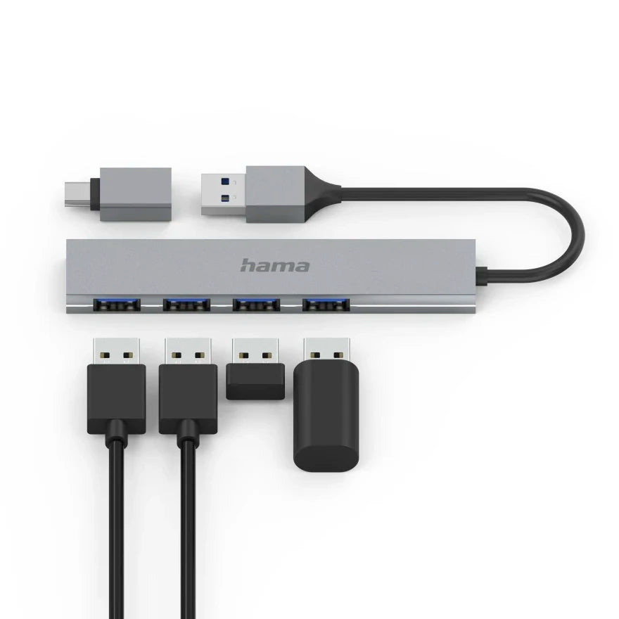 Hama Slim 4-Port USB-C 3.2 Hub, 5 Gbit/s with USB-C Adapter