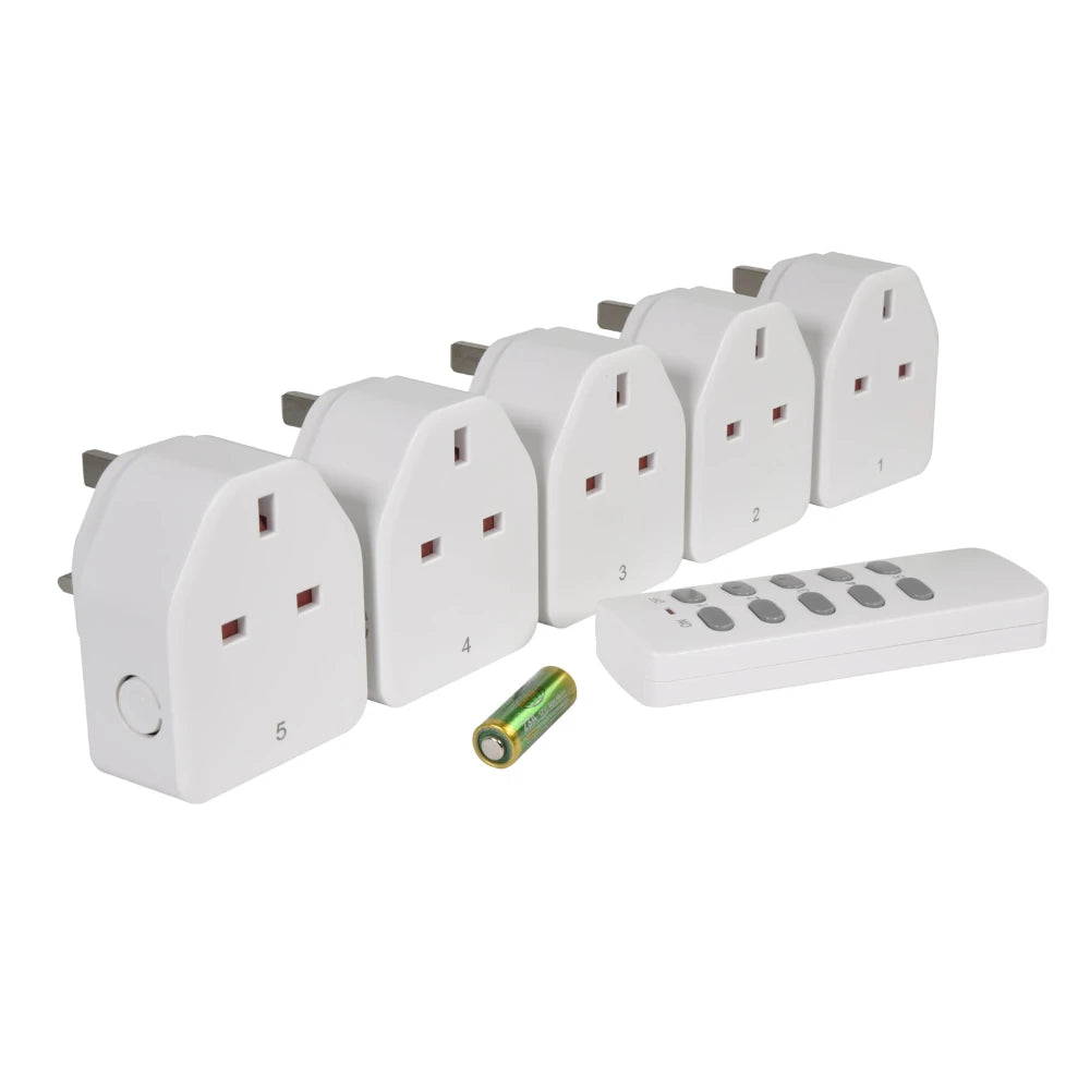 Mercury 5 Pack Programmable Self-learning Wireless Remote Control Sock ...