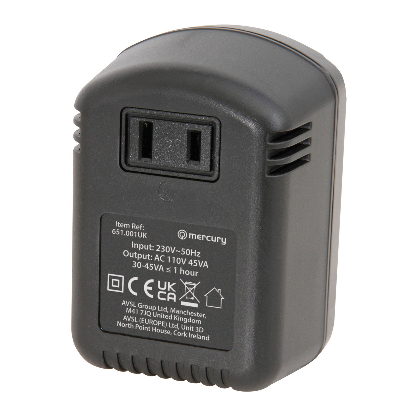 Mercury AC Step Down Mains Converter, 45W, 230V-110V, 45VA, 50Hz, UK, US