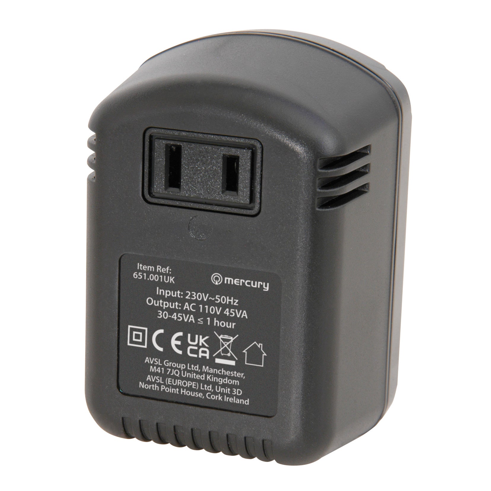 Mercury AC Step Down Mains Converter, 45W, 230V-110V, 45VA, 50Hz, UK, US