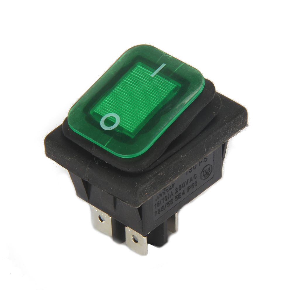 Green Illuminated Panel Mount On-Off Latching Switch DPST 250VAC 16A ...