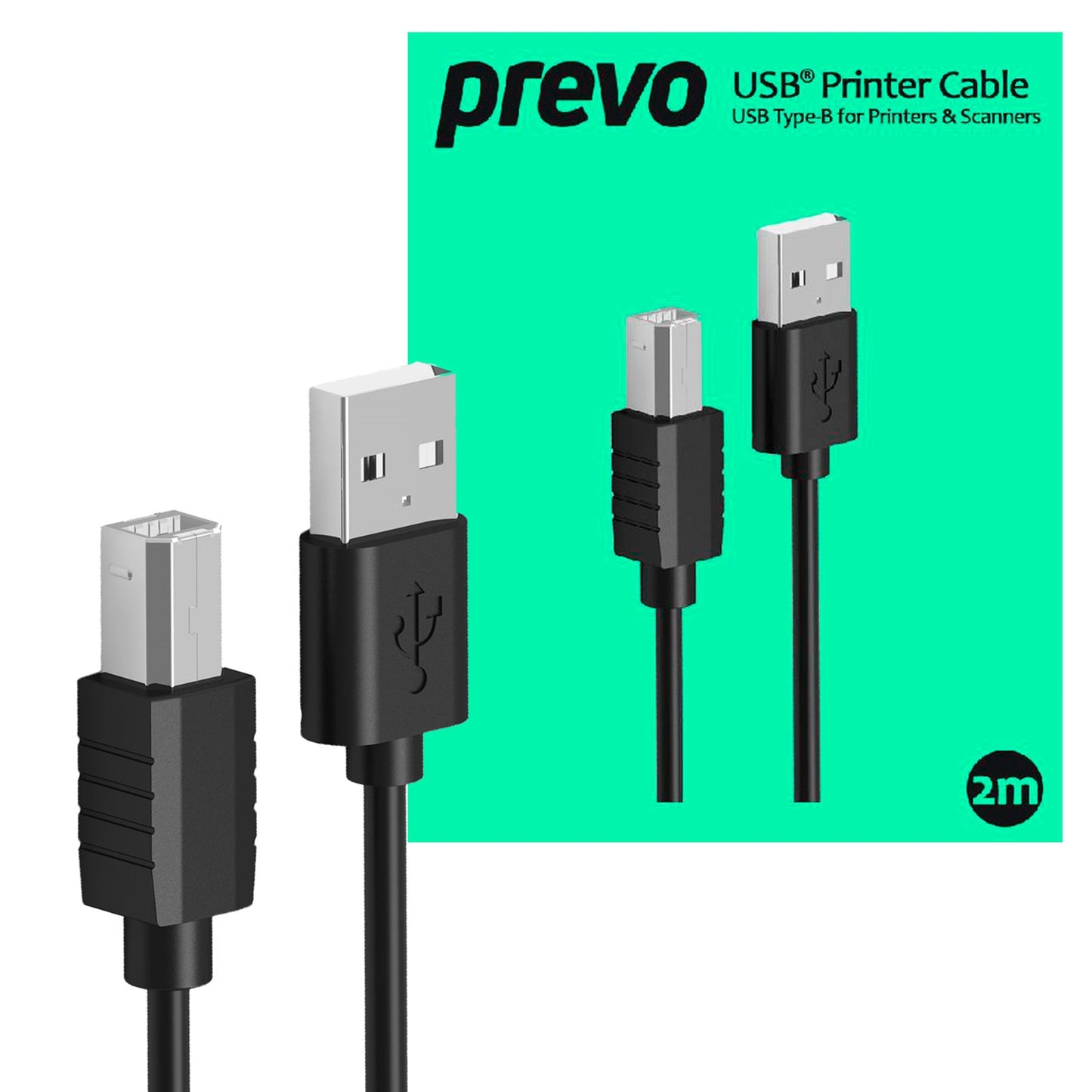 Prevo USB Printer Cable, USB 2.0 Type-A to Type-B, 2 Metre