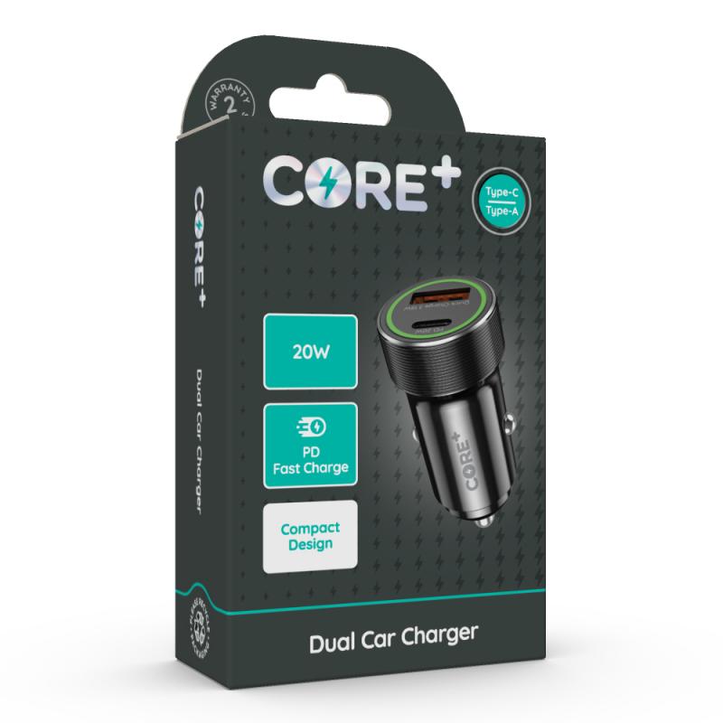 CORE+ 20W PD QC3.0 Dual Car Charger USB Type-C, USB – The Electronics Hub